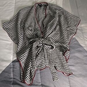 Jones New York Houndstooth Kimono, Black & White with Crimson Trim